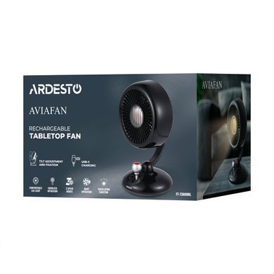 ARDESTO Вентилятор FT-F3600BL настільний, 12см, акумулятор, підсвічування, USB-A Type-C, чорний