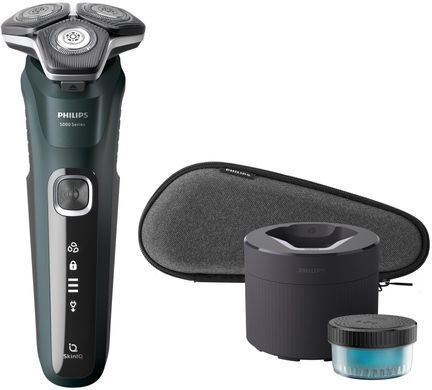 Philips Бритва електр. роторна Series 5000, 9Вт, бритв.головок-3, Li-Ion, сух.+волог., тример, чорно-зелений S5884/50 фото