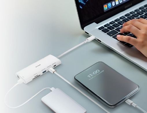 D-Link USB-С Хаб DUP-A01 10in1 2xHDMI, 1xGE, 2xUSB-C, 1xUSB-A 3.1, 1xUSB-A 3.0, 1xSD, 1xmicroSD, 1xUSB-C PD DUP-A01 фото