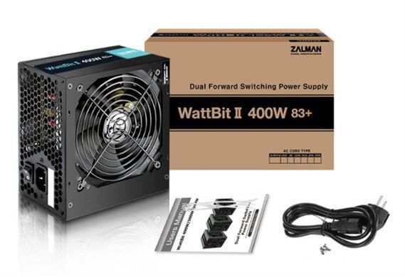 Zalman Блок живлення Wattbit II (400W), 83%, 120mm, 1xMB 24pin(20+4), 1xCPU 8pin(4+4), 3xMolex, 4xSATA, 2xPCIe 8pin(6+2) ZM400-XEII фото