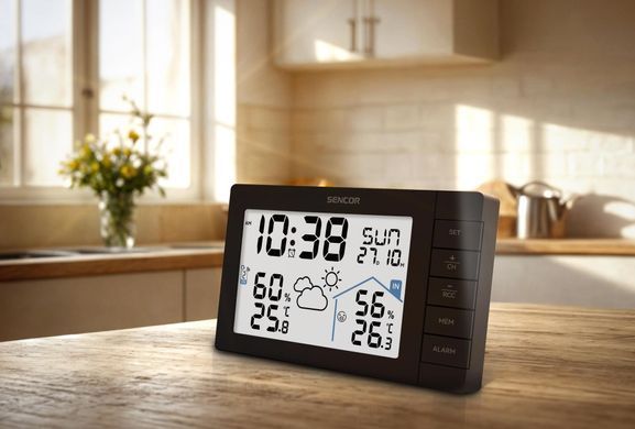 Sencor meteorological station, in/out measurement, AAx3+AAx2, temperature, humidity, time, weather forecast, black SWS3200 фото