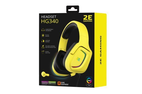 2E Gaming Гарнітура ігрова HG340, mini-jack/dual 3.5mm, RGB, 2м, жовтий 2E-HG340YW фото