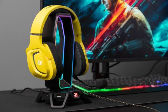 2E Gaming Гарнітура ігрова HG340, mini-jack/dual 3.5mm, RGB, 2м, жовтий 2E-HG340YW фото
