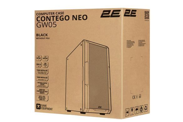 2E Gaming Корпус Contego Neo GW05 без БП 2xUSB3.0, 1xUSB Type-C 2x200мм ARGB, 3x120мм ARGB VGA 380мм LCS ready контроллер с пультом TG Side Panel EATX чёрный 2E-GW05 фото