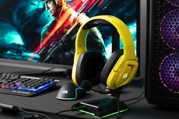 2E Gaming Гарнітура ігрова HG340, mini-jack/dual 3.5mm, RGB, 2м, жовтий 2E-HG340YW фото