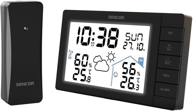 Sencor meteorological station, in/out measurement, AAx3+AAx2, temperature, humidity, time, weather forecast, black SWS3200 фото