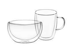 Набор для завтрака Ardesto, чашка 270 мл и пиала 500 мл, с двойными стенками, боросиликатное стекло AR2650BG фото