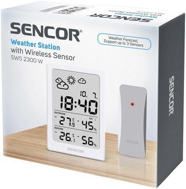 Sencor Метеостанція, внутр/зовн вимірювання, AAAx2+AAx2, темп-ра, вологість, час, білий SWS2300W фото