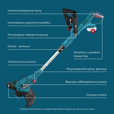 K&ouml;nner & S&ouml;hnen Тример садовий акумуляторний Konner&Sohnen KS GT-20V 20В літій-іонна 8500об/хв 1.95кг без АКБ за ЗП KSGT-20V фото