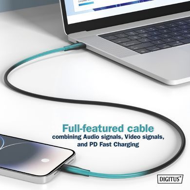 Digitus Кабель USB-C заряджання/синхронізації, 1м, USB 4.0 Gen3, 40G, 240W, 8K, силіконовий, чорний AK-300344-010-S фото