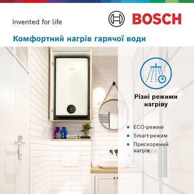 Bosch Водонагрівач електр. плаский слім Tronic 4500, 80л, 1.5кВт, ун. монтаж, електр. кер-ння, B, білий