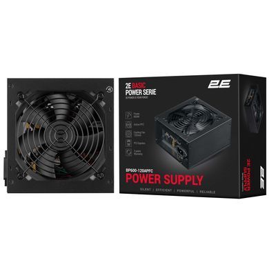 2E Блок живлення Basic Power (600W), 80%, 120мм, 1xMB 24pin(20+4), 1xCPU 8pin(4+4), 3xMolex, 4xSATA, 2xPCIe 8pin(6+2) 2E-BP600-120APFC фото