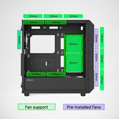 Zalman Корпус P60 без БП, 2xUSB3.0, 1x Type C, 3x120мм ARGB Reverse, 2x120мм ARGB, VGA 435мм, LCS ready, Curved Tempered Glass, Dual Chamber, ATX, чёрный P60BLACK фото
