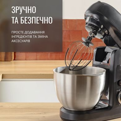 Tefal Кухонна машина Bake Partner 1100Вт, чаша-метал, корпус-пластик, насадок-6, чорний QB522838 фото