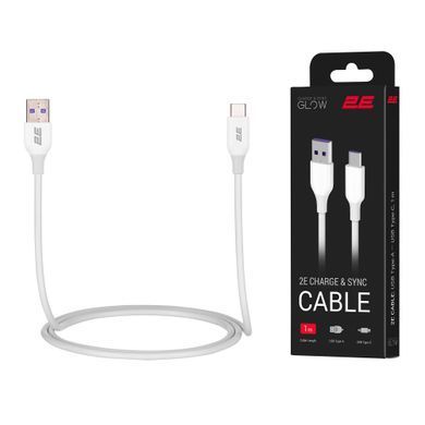 Кабель заряджання/синхронізації 2E USB-A > USB-C, 1м, Glow, білий 2E-CCAC-WH фото