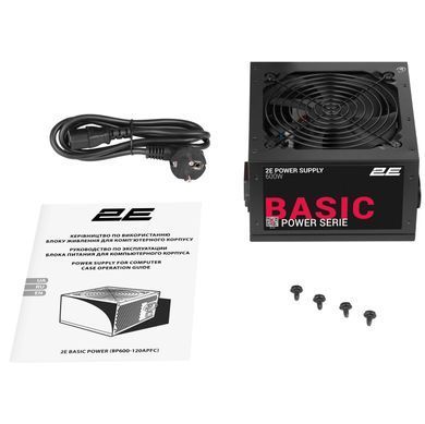 2E Блок живлення Basic Power (600W), 80%, 120мм, 1xMB 24pin(20+4), 1xCPU 8pin(4+4), 3xMolex, 4xSATA, 2xPCIe 8pin(6+2) 2E-BP600-120APFC фото