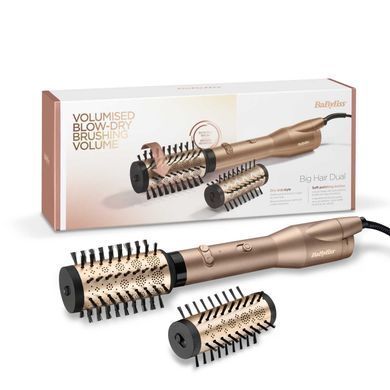 BaByliss Фен-щітка Babyliss Big Hair Dual, 650Вт, 2 режими, хол. обдув, кераміка, золотистий AS952E фото