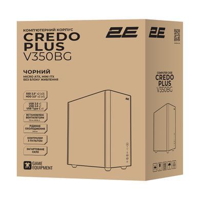 2E Корпус 2E Credo Plus V350BG без БЖ, 1xUSB3.0, 1х USB 2.0, 1xUSB Type-C, 3x120мм ARGB, VGA 350мм, LCS ready, контролер з пультом, TG Side Panel, mATX, чорний 2E-V350BG фото