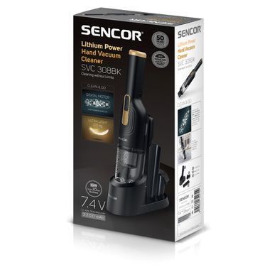 Sencor Пылесос автомобильный, 80Вт, конт пыль -0.2л, автон. раб. до 20мин, вес-0.5кг, черный SVC308BK фото