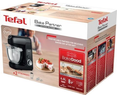 Tefal Кухонна машина Bake Partner 1100Вт, чаша-метал, корпус-пластик, насадок-6, чорний QB522838 фото