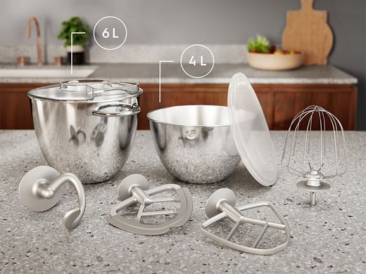 Electrolux Кухонная машина, 1200Вт, чаша-металл, корпус-металл, насадок-4, бежевый E6KM1-4PPT фото