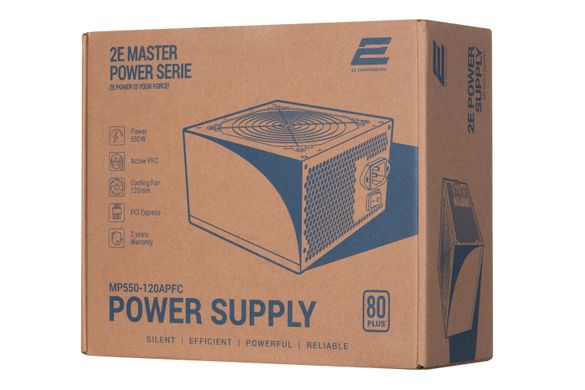 Блок живлення 2E Master Power (550W), >80%, 80+ White, 120mm, 1xMB 24pin(20+4), 1xCPU 8pin(4+4), 3xMolex, 5xSATA, 2xPCIe 8pin(6+2) 2E-MP550-120APFC фото