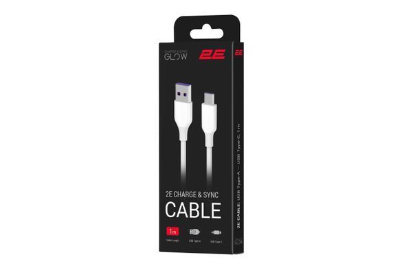 Кабель заряджання/синхронізації 2E USB-A > USB-C, 1м, Glow, білий 2E-CCAC-WH фото