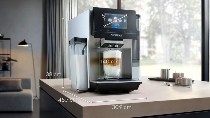 Siemens Siemens Coffee machine, 2.4L, auto capuchino maker, LED display, auto recipe-20, black-silver TQ715R03 фото