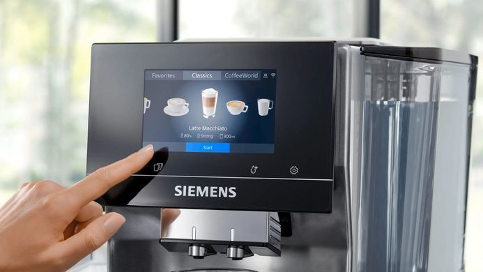Siemens Siemens Coffee machine, 2.4L, auto capuchino maker, LED display, auto recipe-20, black-silver TQ715R03 фото