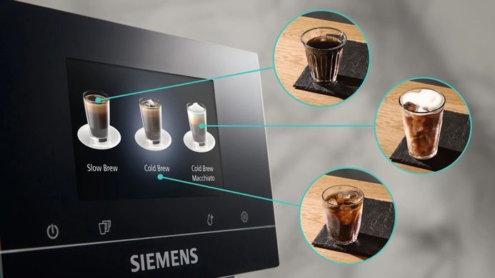Siemens Siemens Coffee machine, 2.4L, auto capuchino maker, LED display, auto recipe-20, black-silver TQ715R03 фото