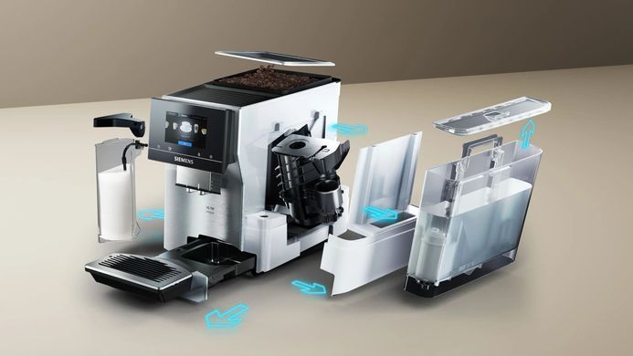 Siemens Siemens Coffee machine, 2.4L, auto capuchino maker, LED display, auto recipe-20, black-silver TQ715R03 фото