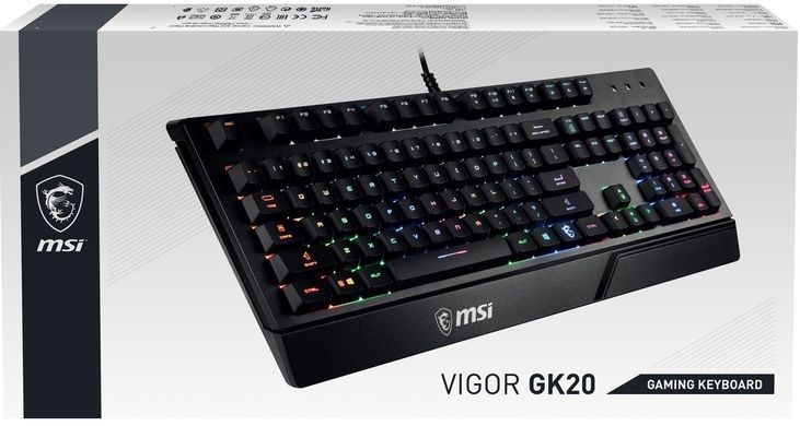 MSI Клавиатура мембранная Vigor GK20 UA 104key, USB-A, EN/UKR/RU, ColorLED, черный S11-04UA208-CL фото