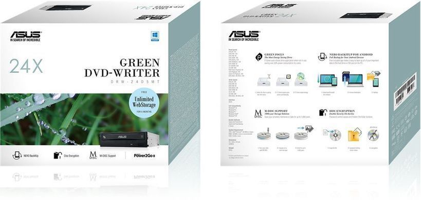 ASUS Привід оптичний внутрішній ASUS X Multi DRW-24D5MT/BLK/B/GEN DVD+-R/RW burner M-DISC SATA чорний Bulk Without ASUS logo 90DD01YX-B10010 фото
