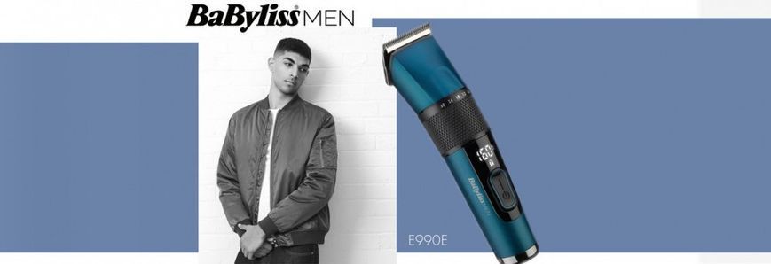 BaByliss Машинка для стриження, мережа+акум., вібраційний мотор, насадок-1, кейс, титан.напил., синій E990E фото