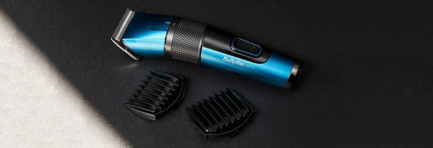 BaByliss Машинка для стриження, мережа+акум., вібраційний мотор, насадок-1, кейс, титан.напил., синій E990E фото