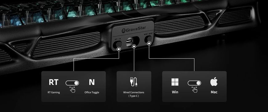 GravaStar Клавіатура механічна Mercury V75 80keys, Magnetic Jade Pro, 8K, USB-A, RGB, Stealth Black GS_V75_BLK фото