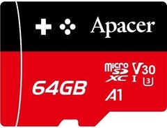 Apacer Карта пам'яті microSD 64GB C10 UHS-I U3 A1 R100/W80MB/s AP64GMCSX10U7-RAGC фото