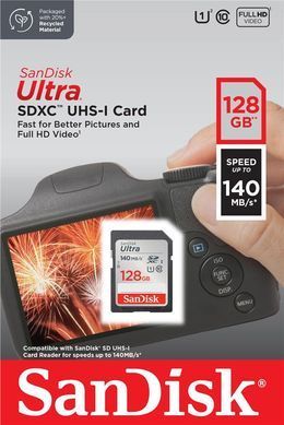 SanDisk Карта памяти SD 128GB C10 UHS-I R140MB/s Ultra SDSDUNB-128G-GN6IN фото