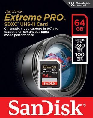 SanDisk Карта пам'яті SanDisk SD 64GB C10 UHS-II U3 R280/W100MB/s Extreme Pro V60 SDSDXEP-064G-GN4IN фото