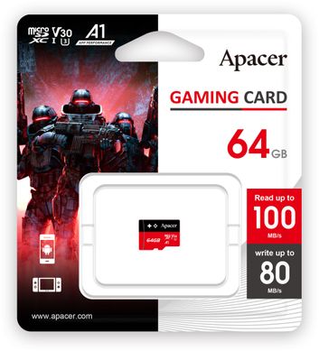 Apacer Карта пам'яті microSD 64GB C10 UHS-I U3 A1 R100/W80MB/s AP64GMCSX10U7-RAGC фото