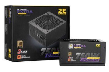 2E Gaming Блок живлення Extra Power (750W), >90%, 80+ Gold, 140мм, 1xMB 24pin(20+4), 1xCPU 8pin(4+4), 4xMolex, 6xSATA, 4xPCIe 8pin(6+2), Fully Modular 2E-EP750GM-140 фото