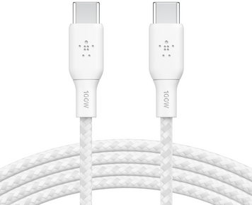 Belkin Кабель заряджання/синхронізації USB-С > USB-С 3м, 100Вт, плетений, білий CAB014BT3MWH фото