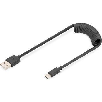 Digitus Кабель USB-C > USB-A заряджання/синхронізації, 1м, Type-C, спіральний, чорний AK-300430-006-S фото