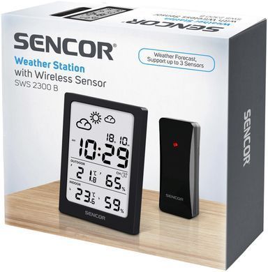 Sencor Метеостанція, внутр/зовн вимірювання, AAAx2+AAx2, темп-ра, вологість, час, чорний SWS2300B фото