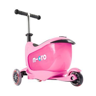 Самокат MICRO серии "Mini2go Deluxe Plus" - РОЗОВЫЙ (до 50 kg, до 20 kg с сидением, 3-х колесный), Розовый