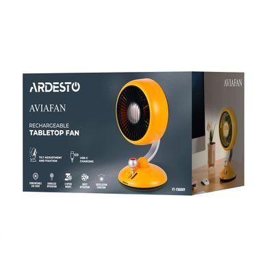 ARDESTO Вентилятор FT-F3600Y настільний, 12см, акумулятор, підсвічування, USB-A Type-C, жовтий