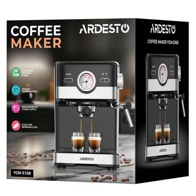 ARDESTO Кофеварка рожковая Steel Collection 1.5л, молотый, ручной капучинатор, черно-серебристый YCM-E16B фото