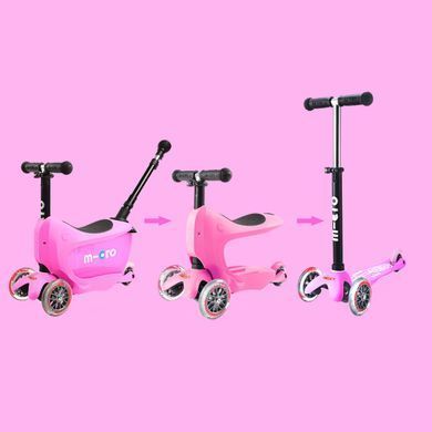 Самокат MICRO серии "Mini2go Deluxe Plus" - РОЗОВЫЙ (до 50 kg, до 20 kg с сидением, 3-х колесный), Розовый