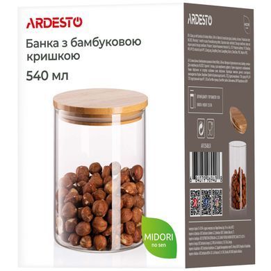 Банка для зберігання Ardesto Fresh, кругла, 540 мл, скло, бамбук AR1354BLR фото