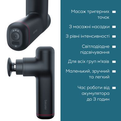 Beurer Массажер для тела, литий-ионный аккум., 3 насадки, 3 режима, черный MG_79 фото